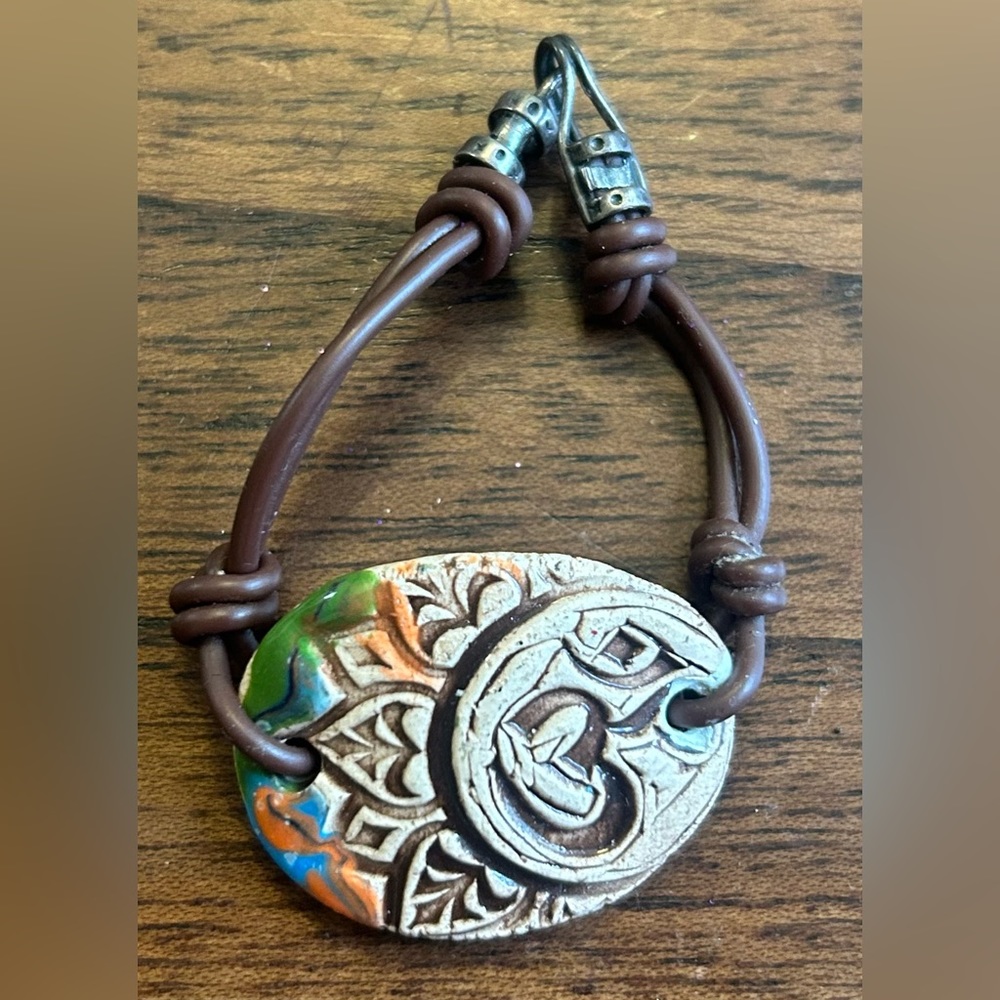 Handmade Clay and leather chord bracelet